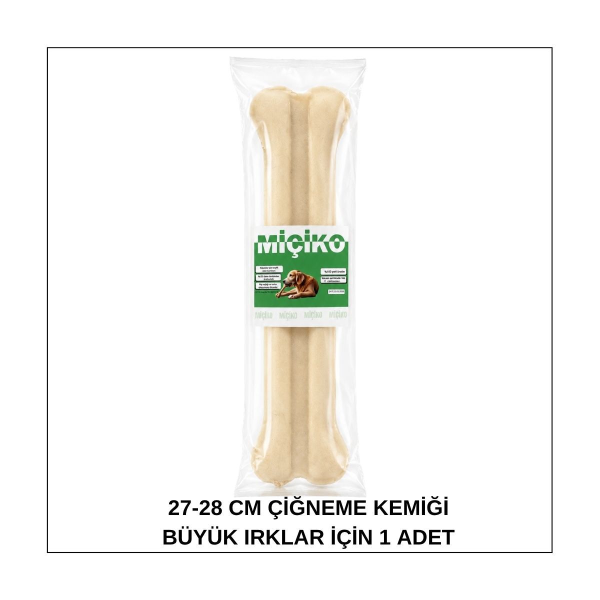 27-28 Cm Büyük Irklar İçin Beyaz Press Çiğneme Kemiği 1 Adet