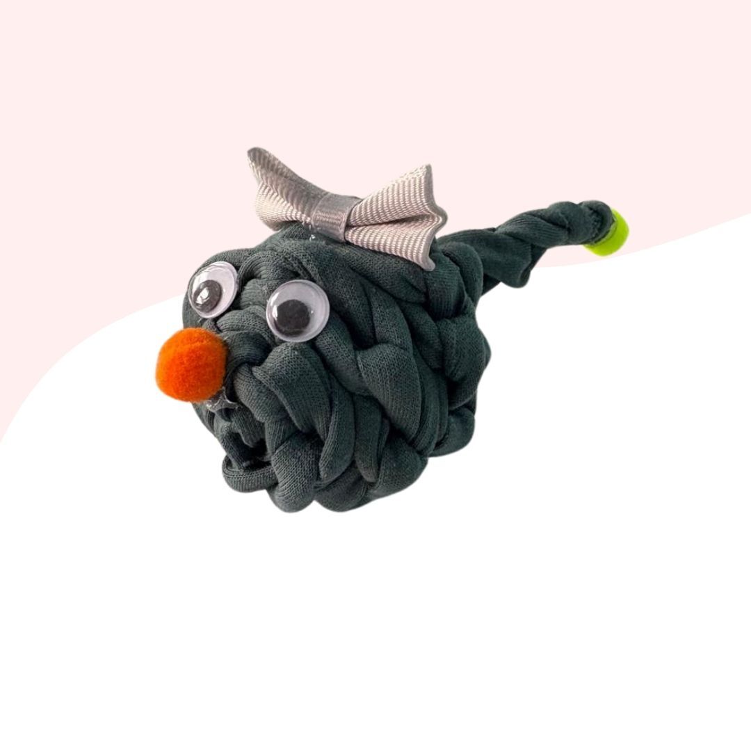 Çıngıraklı Örme Kedi Oyuncağı 9Cm Koyu Yeşil