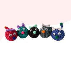5Li Çıngıraklı Örme Kedi Oyuncağı 9Cm Kırmızı-Yeşil-Siyah-Gri-Mavi