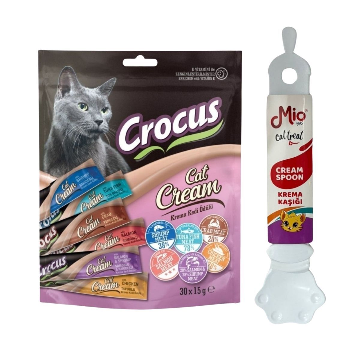 Crocus 6 Aromalı Kedi Kreması 30Lu  + Krema Kaşığı