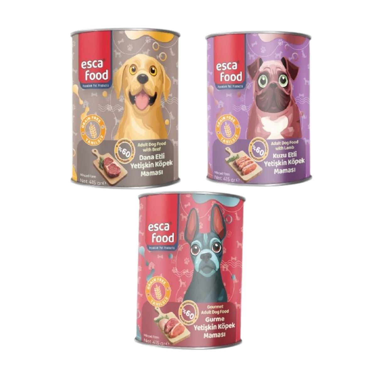 Esca Food 3 Aromalı Etli Yetişkin Köpek Konserve Maması 3x415Gr