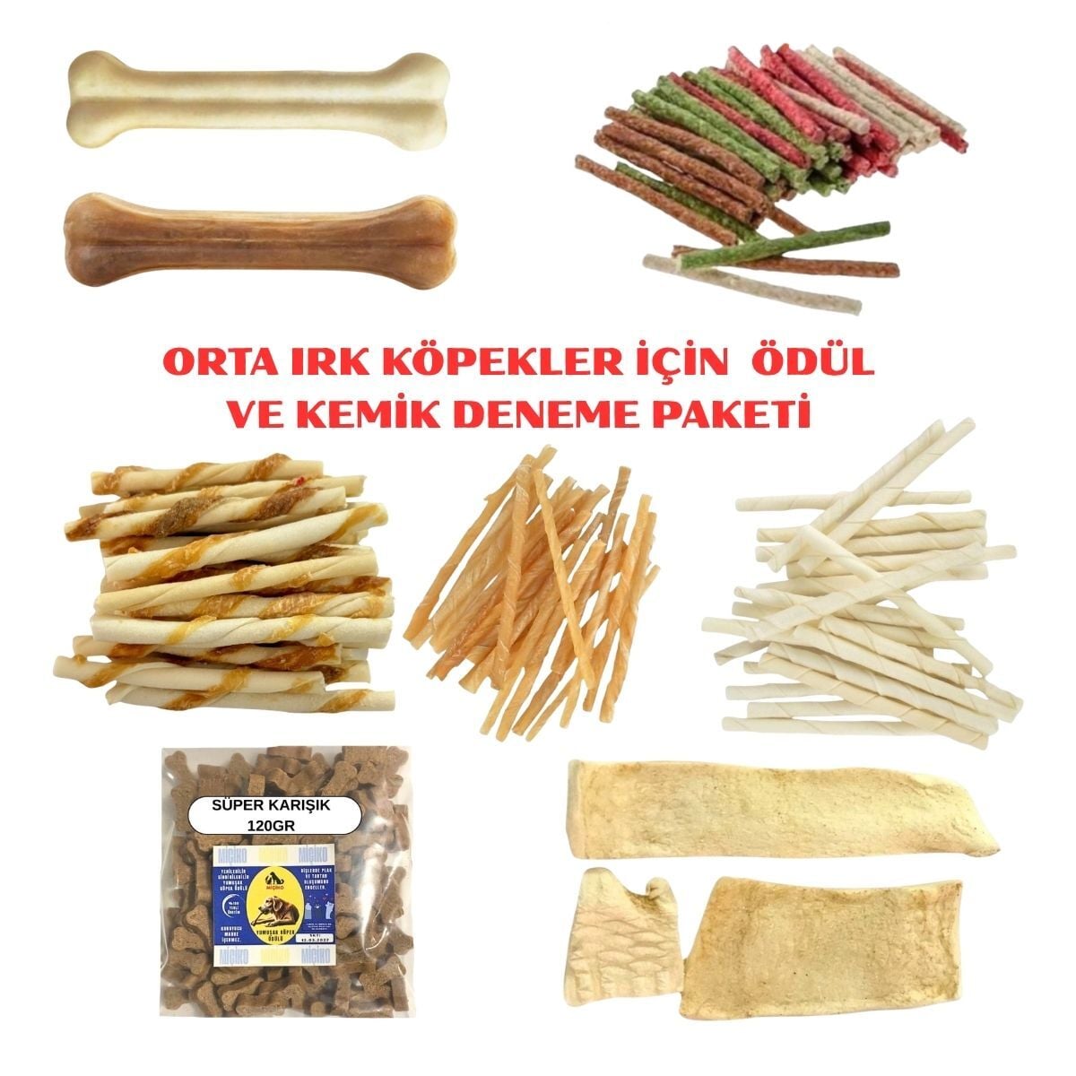 Orta Irk Köpekler İçin PREMIUM Ödül ve Kemik Deneme Paketi