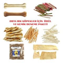 Orta Irk Köpekler İçin PREMIUM Ödül ve Kemik Deneme Paketi