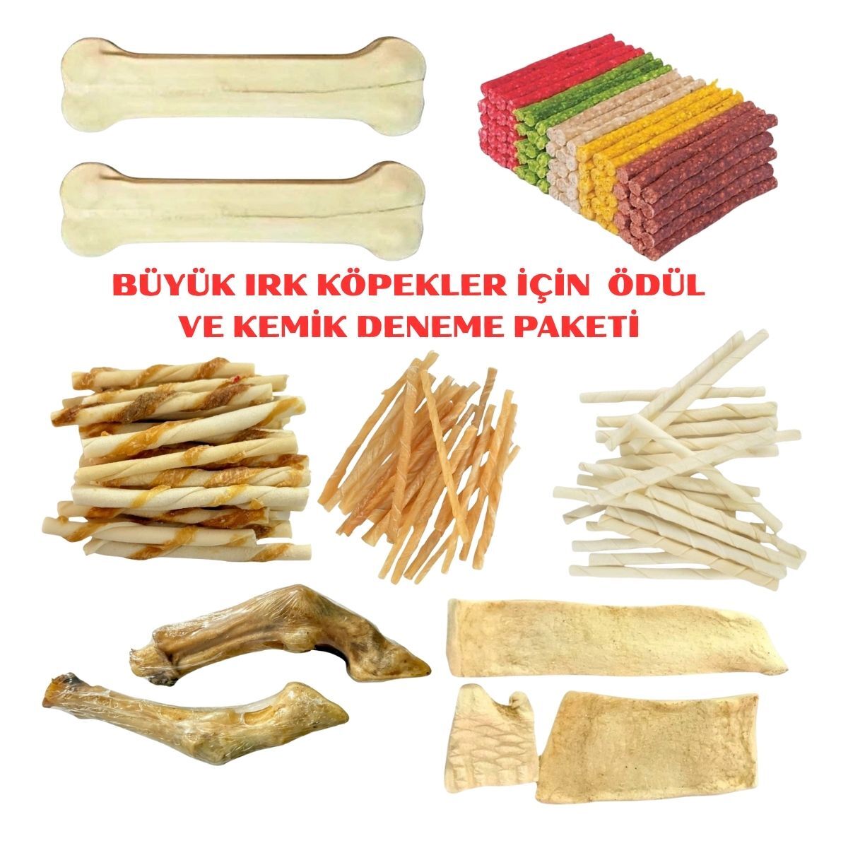 Büyük Irk Köpekler İçin PREMIUM Ödül ve Kemik Deneme Paketi