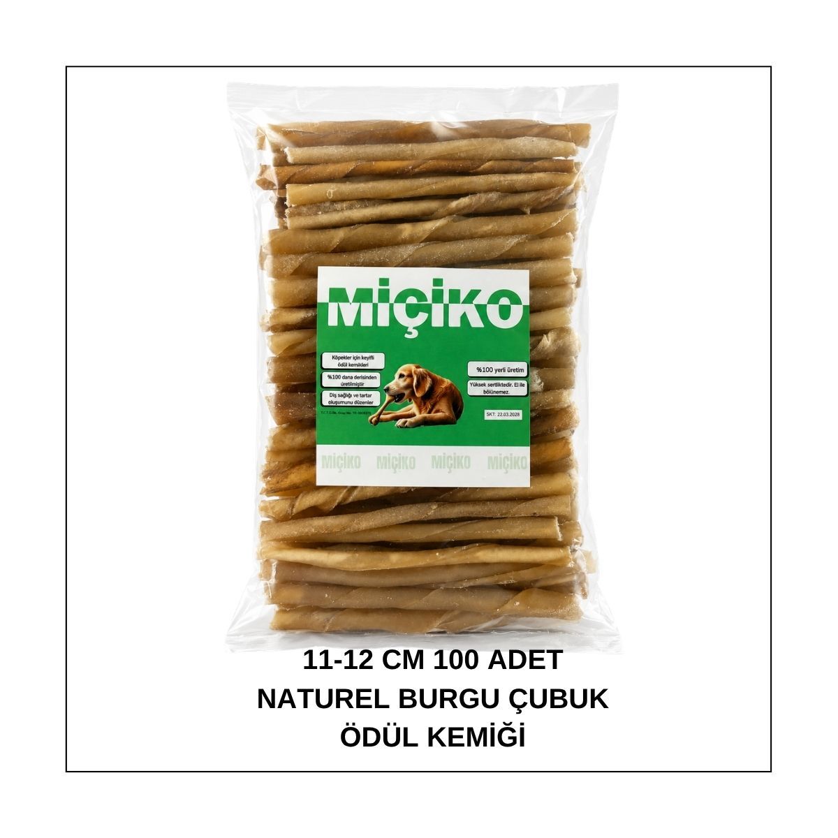 100 Lü Naturel Burgu Ödül Çubuğu ve Çiğneme Kemiği 11-12Cm