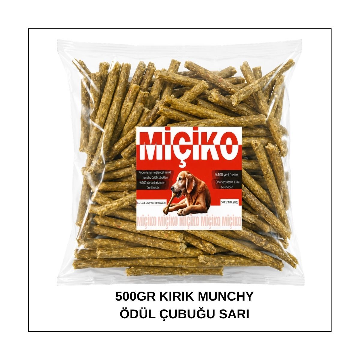 Köpekler İçin Kırık Munchy Ödül Çubuğu 500Gr Sarı
