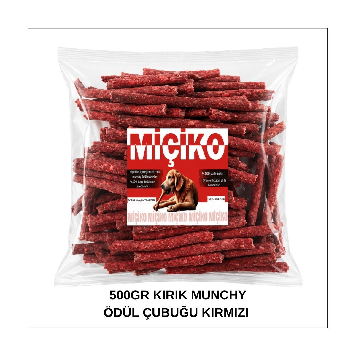 Köpekler İçin Kırık Munchy Ödül Çubuğu 500Gr Kırmızı