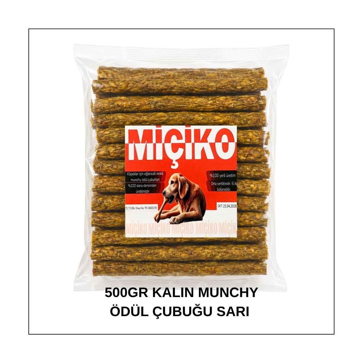 Köpekler İçin XXL Kalın Munchy Ödül Çubuğu 500Gr Sarı