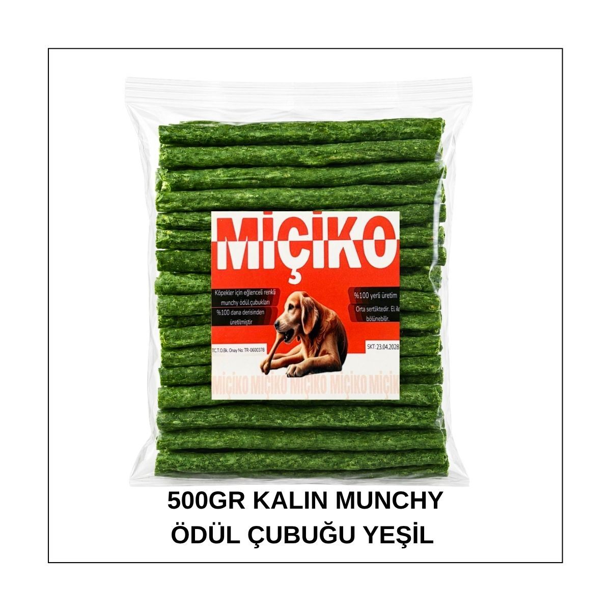 Köpekler İçin XXL Kalın Munchy Ödül Çubuğu 500Gr Yeşil
