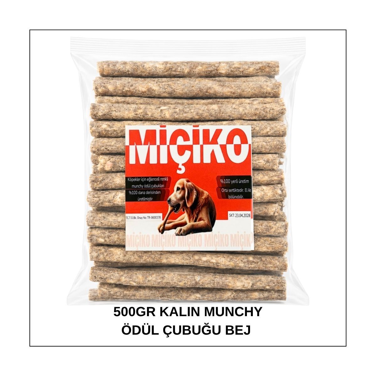 Köpekler İçin XXL Kalın Munchy Ödül Çubuğu 500Gr Bej-Kahve