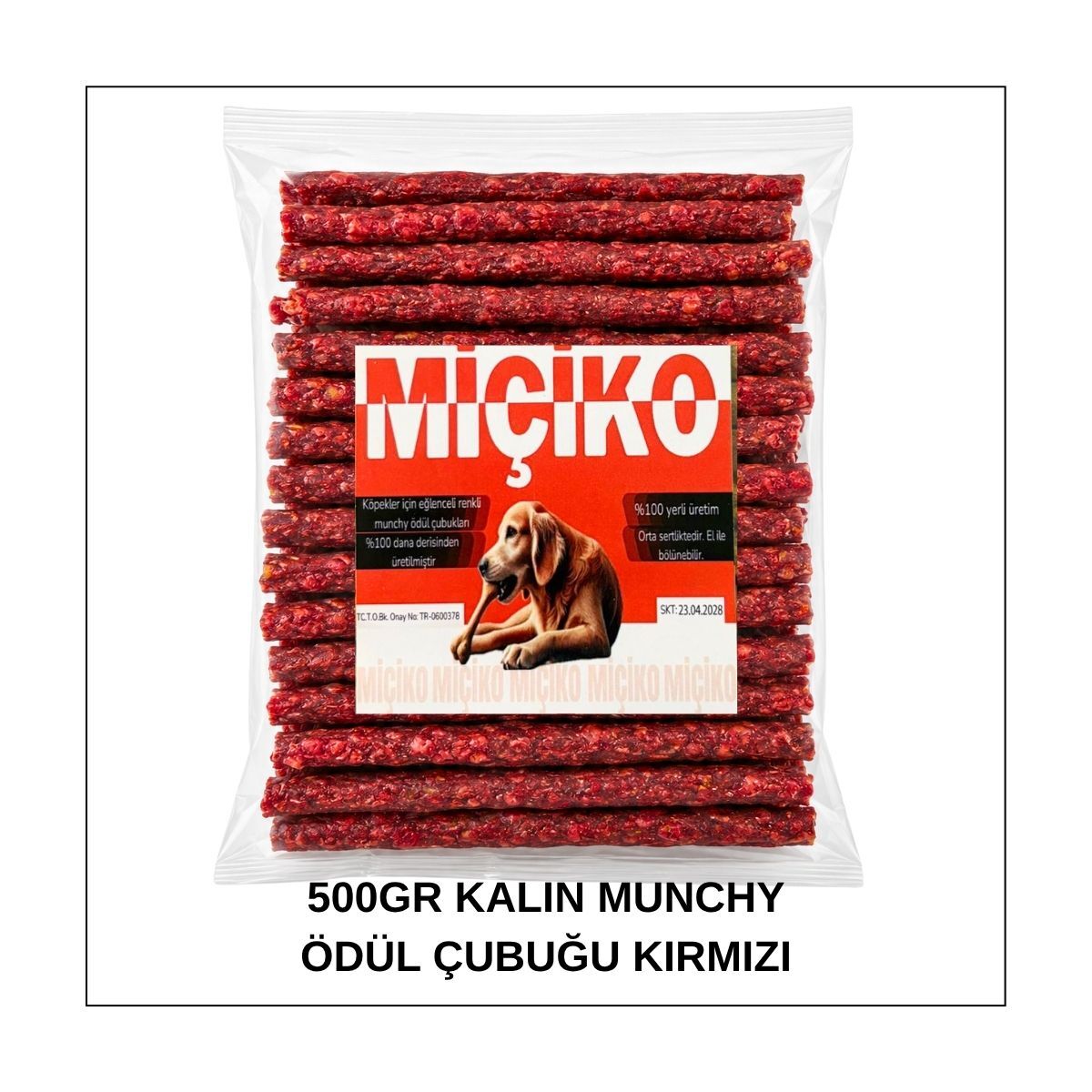 Köpekler İçin XXL Kalın Munchy Ödül Çubuğu 500Gr Kırmızı